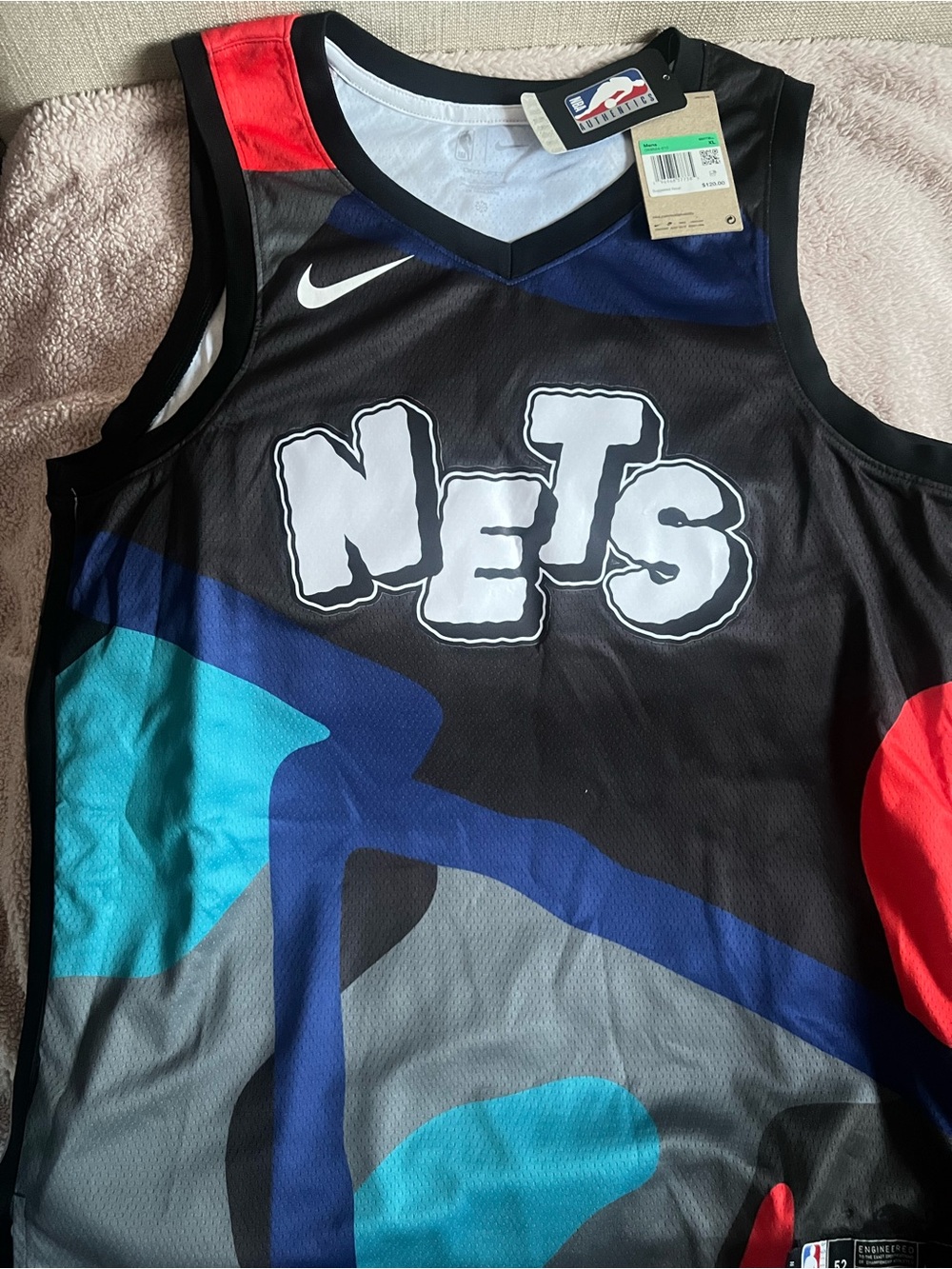 NBA Nets Black Multicolor Graphic Basketball Jersey